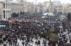 An aerial view shows the Maidan Nezalezhnosti or Independence Square crowded by supporters of EU integration during a rally in Kiev