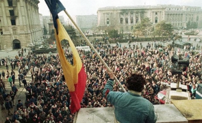 Waving a Flag Above Crowd